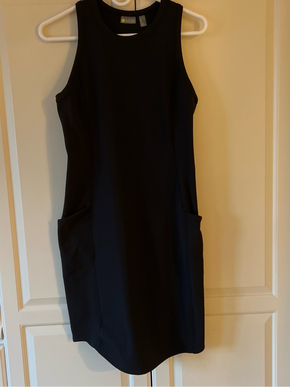 Zella Black Sleeveless Midi Dress with Side Pockets